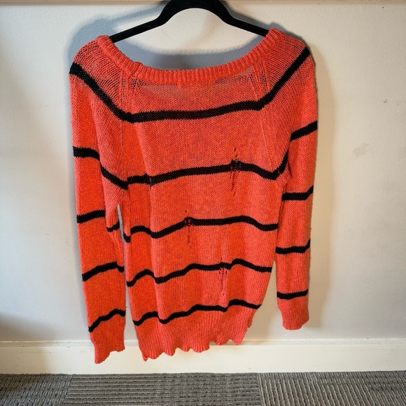 Love By Design Orange and Black Striped Sweater Distressed - Picture 2 of 6